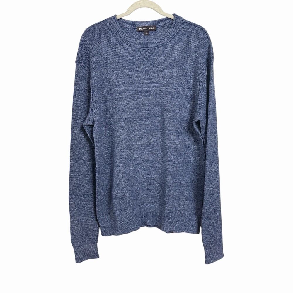Michael Kors Men's Sz XL Blue Crew Neck Sweater Merino Wool Blend Pullover